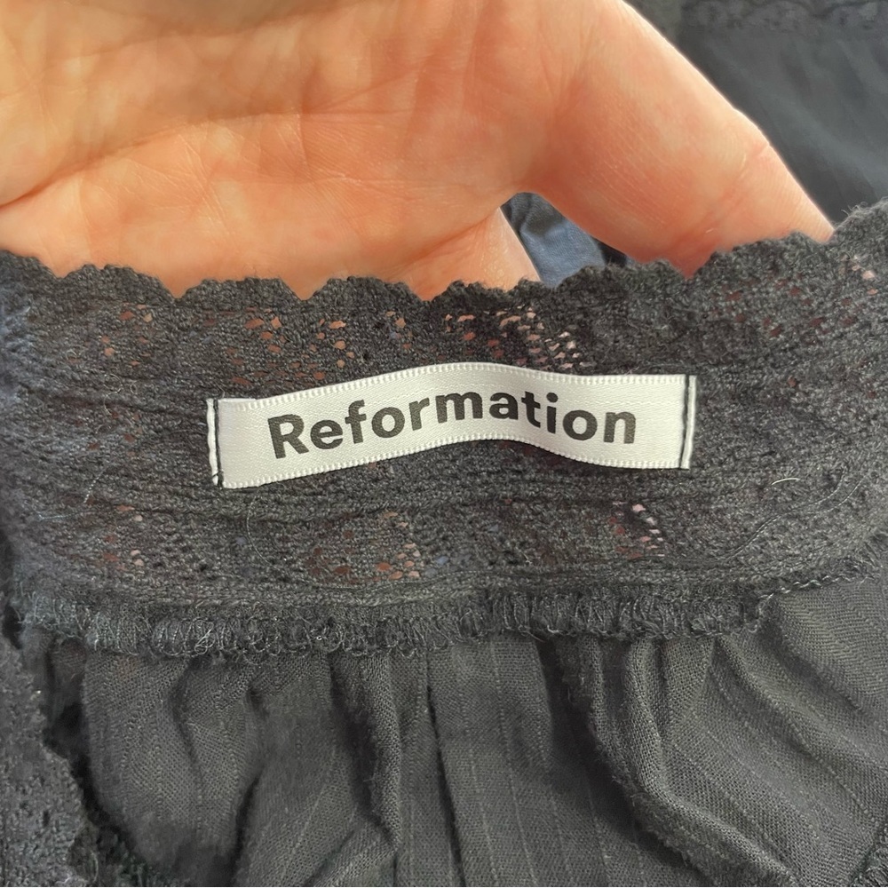 {Reformation} Elisabetta Black Lace Puff-Sleeve Mini Dress, Size 2 - Picture 9 of 11